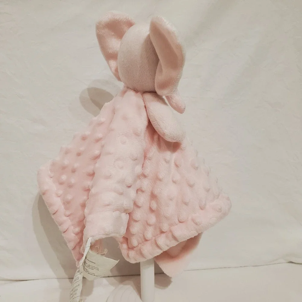 SL Home Pink Minky Dot Elephant Baby Plush Lovey Security Blanket Gray Bow‎